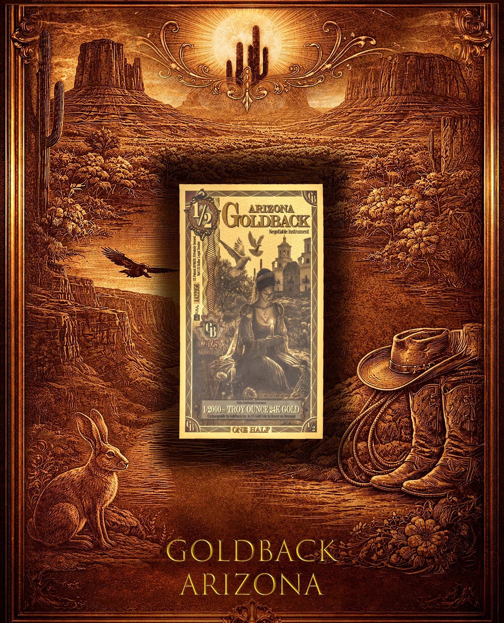 Goldback Themed Display Arizona 1/2 Gb - Captain’s Chest Bullion