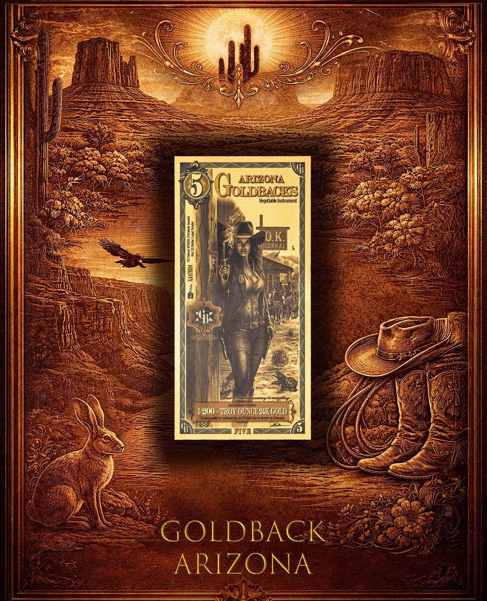 Goldback Themed Display Arizona 5 Gb - Captain’s Chest Bullion