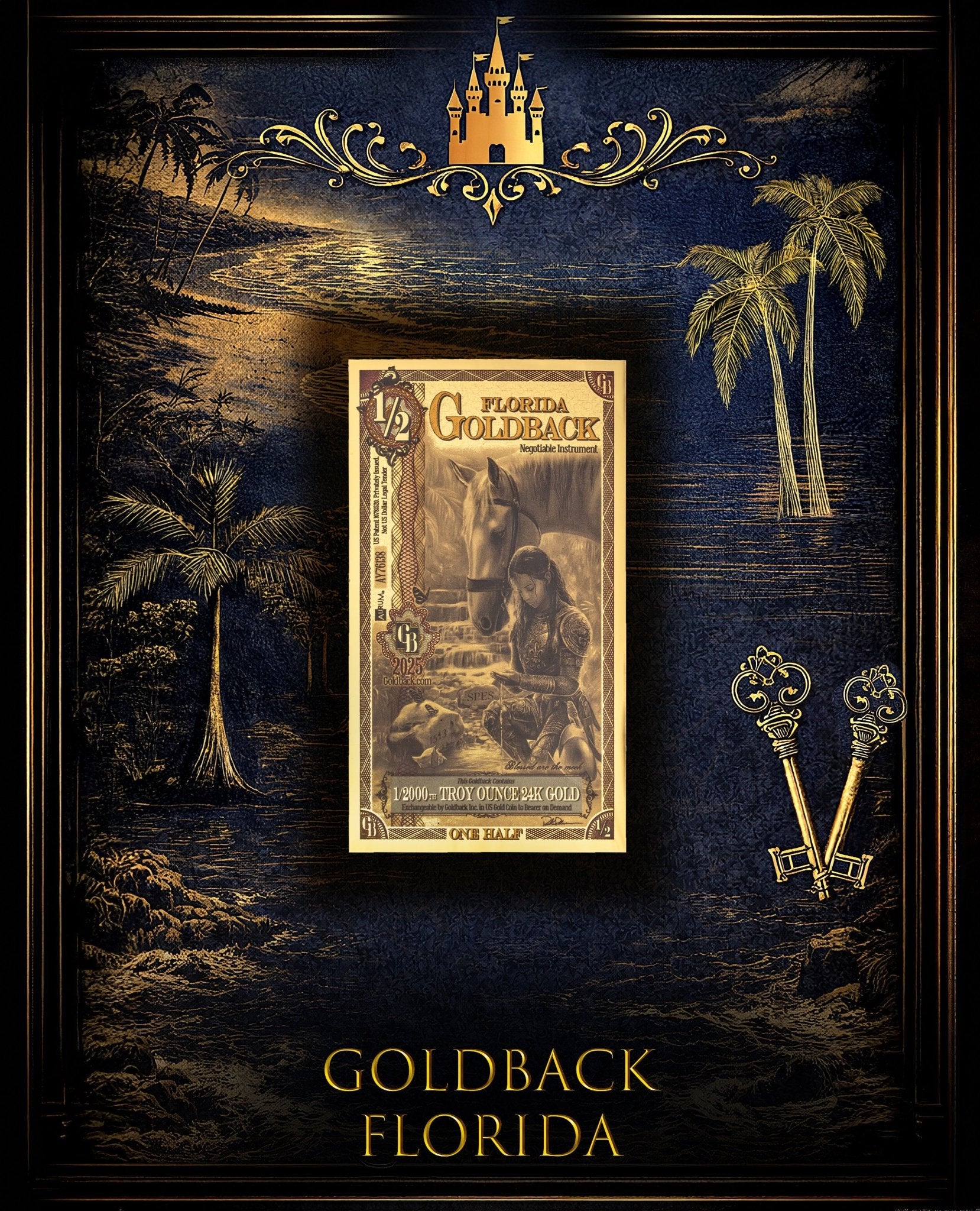 Goldback Themed Display Florida 1/2 Gb - Captain’s Chest Bullion