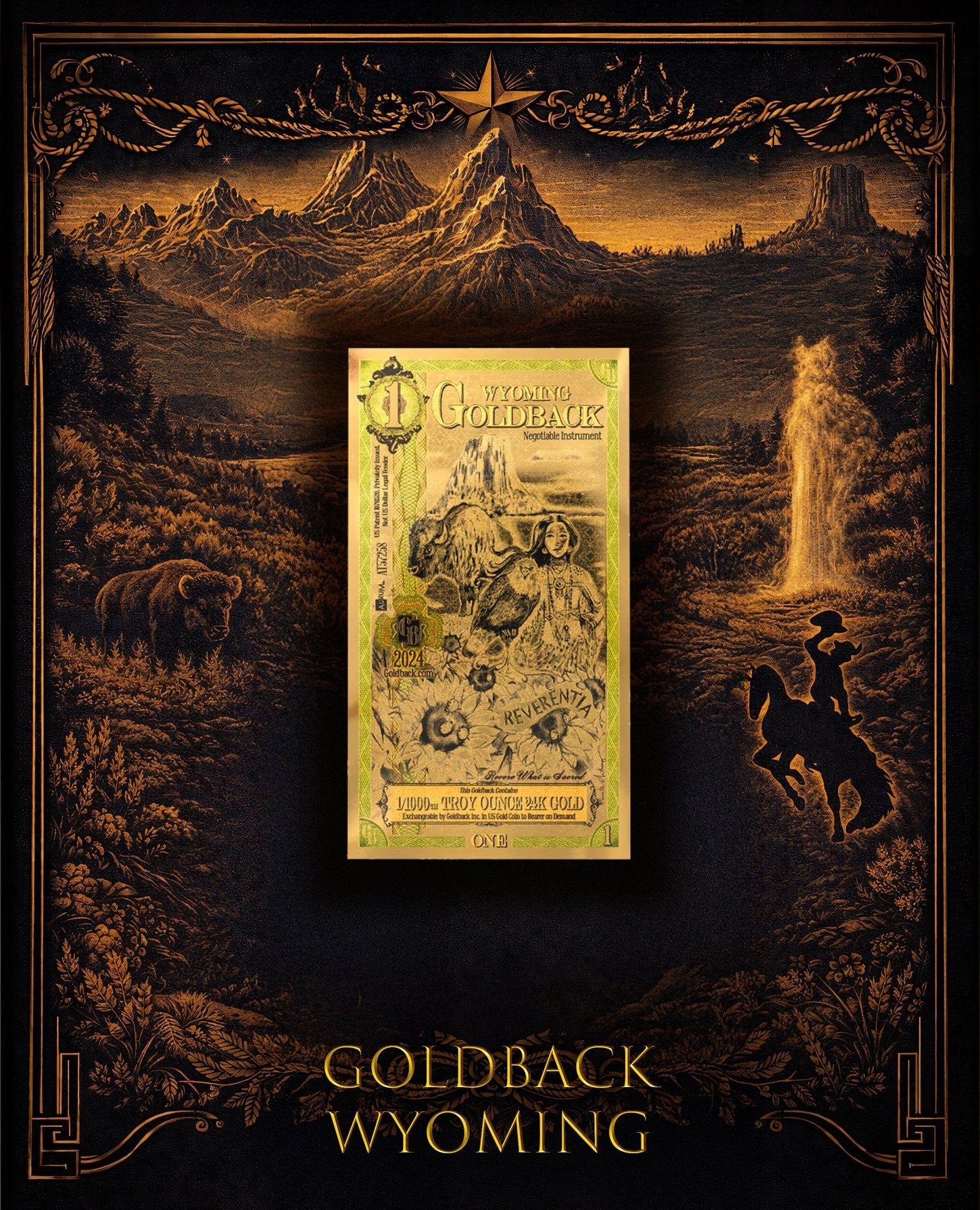 Goldback Themed Display Wyoming 1 Gb - Captain’s Chest Bullion