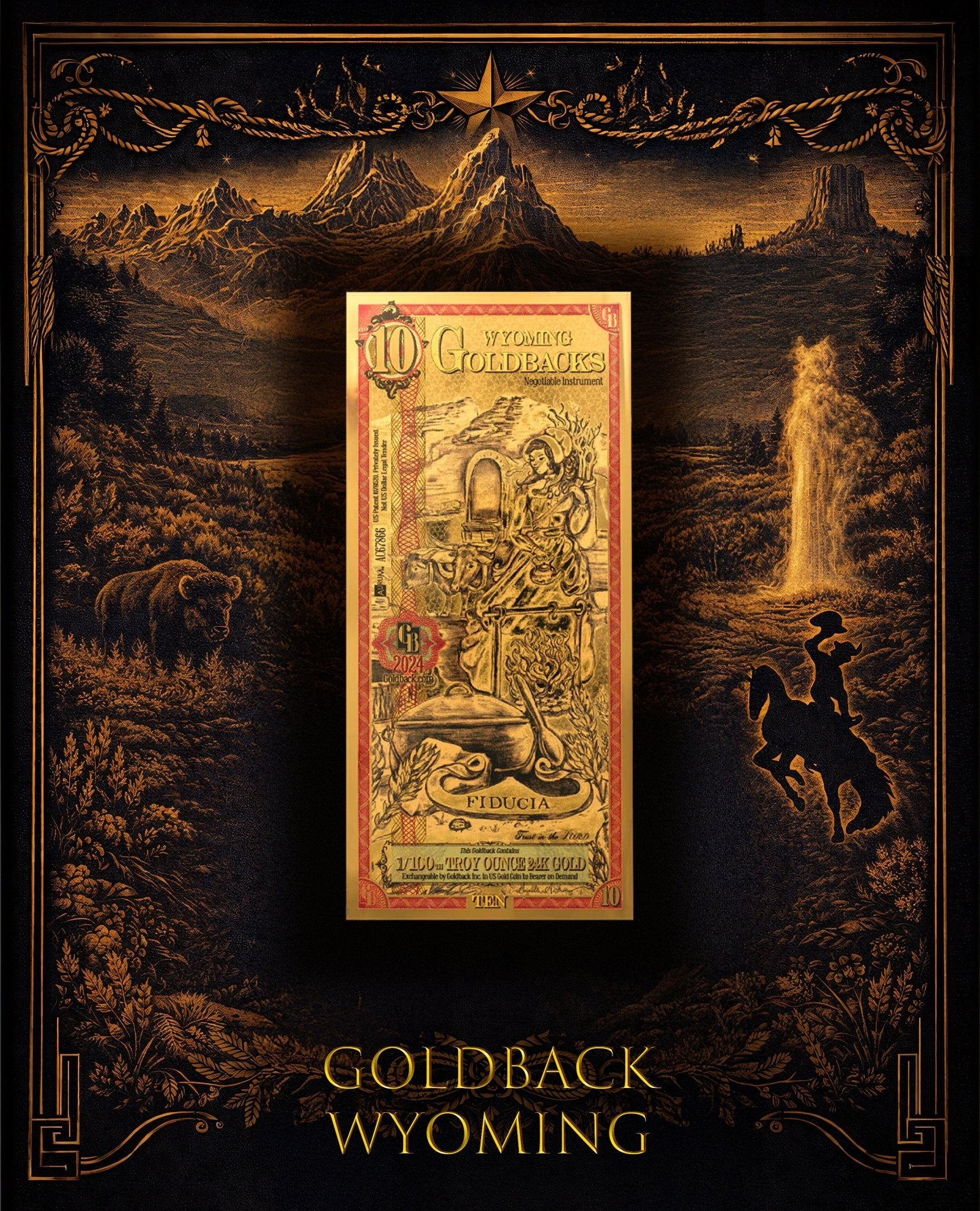 Goldback Themed Display Wyoming 10 Gb - Captain’s Chest Bullion