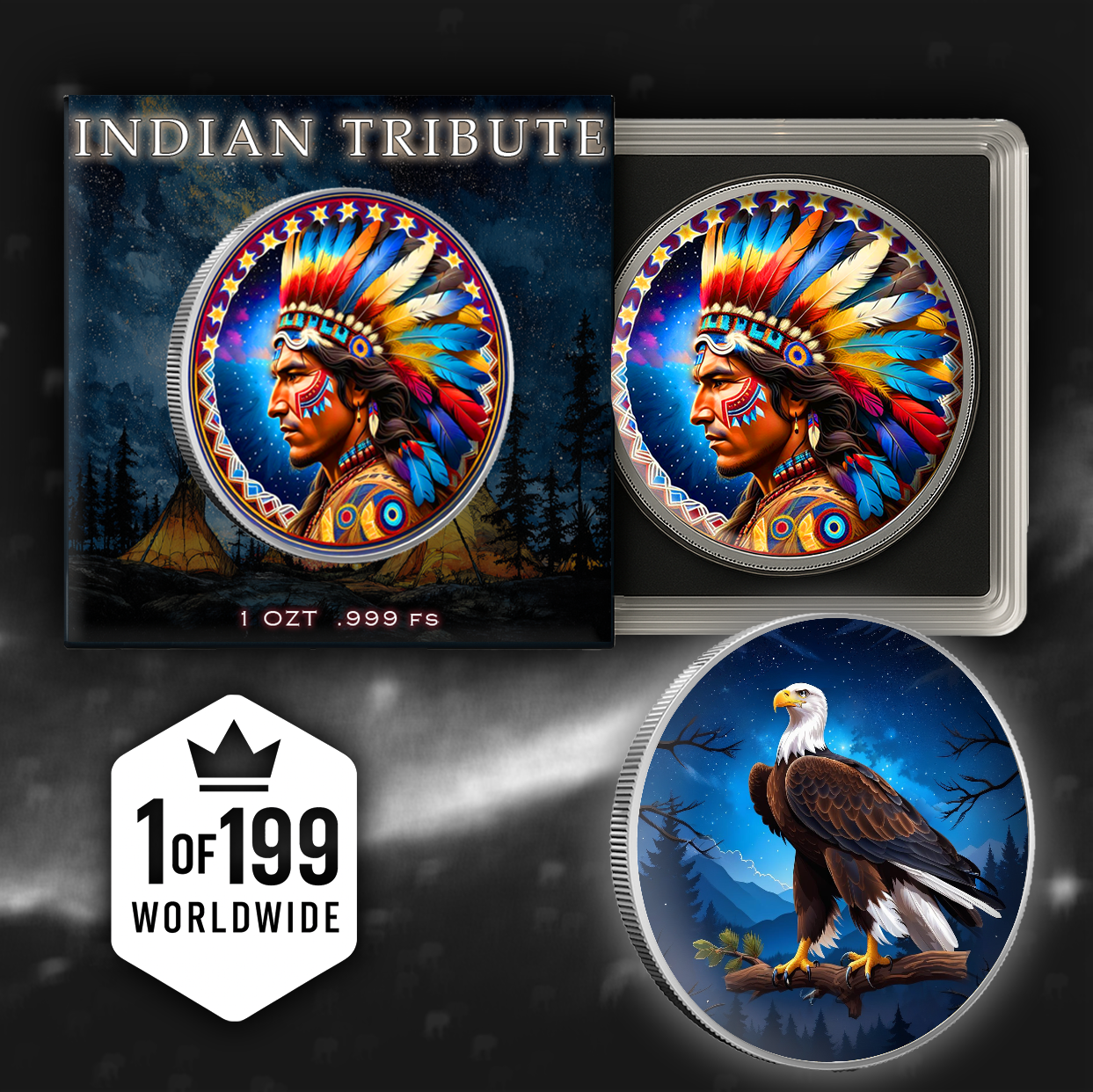 Intaglio Indian Tribute 1oz .999 Silver Fully Colorized Medal Limited Edition
