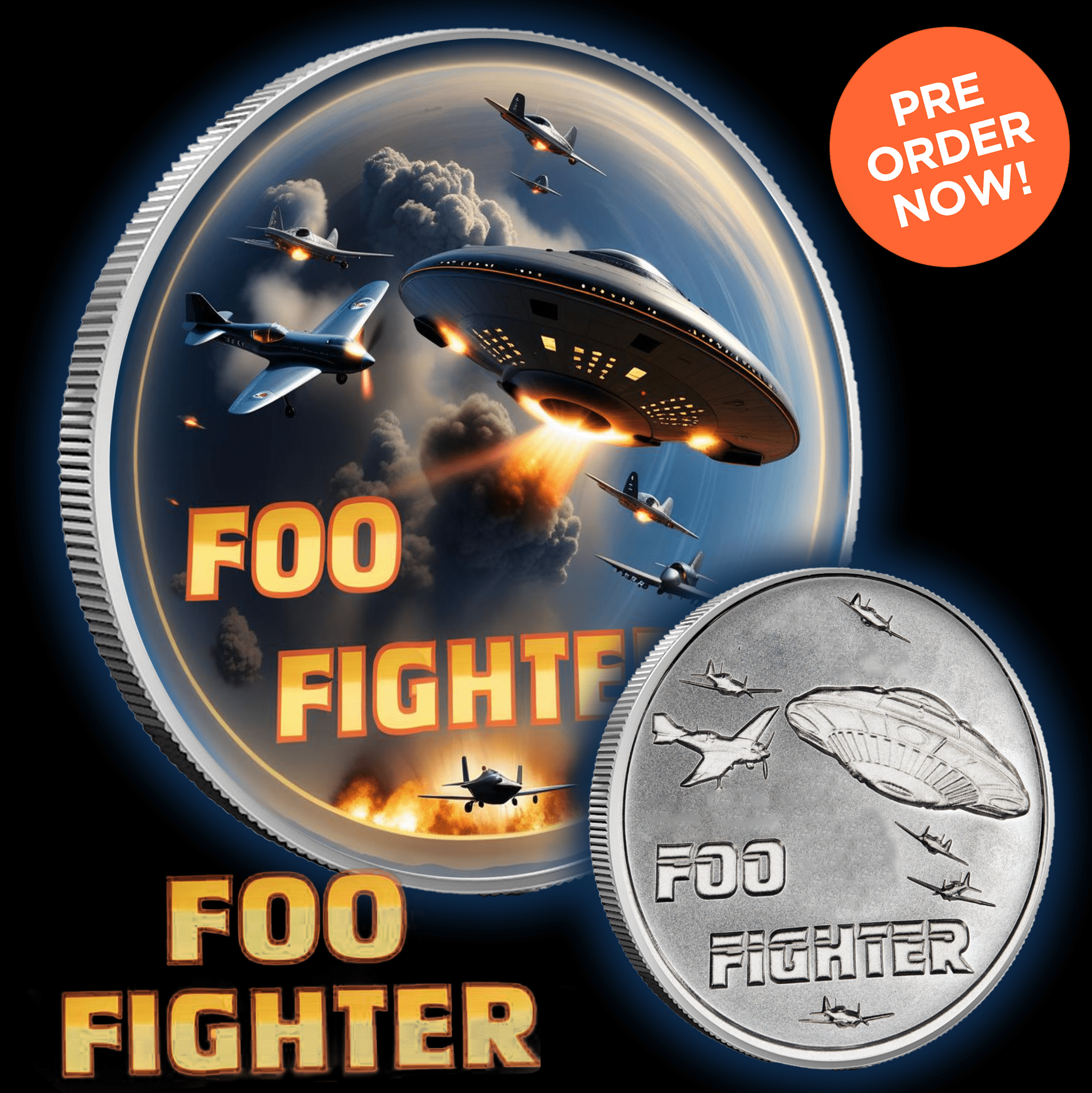 Intaglio Colorized Foo Fighters Alien Encounter 1oz .999 Silver Medal - Captain’s Chest Bullion