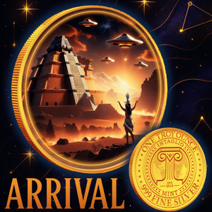 Intaglio UFO Over Tenochtitlan (Arrival) Gold Gilded Colorized 1oz .999 Silver Medal - Captain’s Chest Bullion