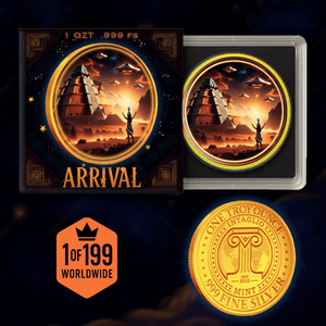 Intaglio UFO Over Tenochtitlan (Arrival) Gold Gilded Colorized 1oz .999 Silver Medal - Captain’s Chest Bullion