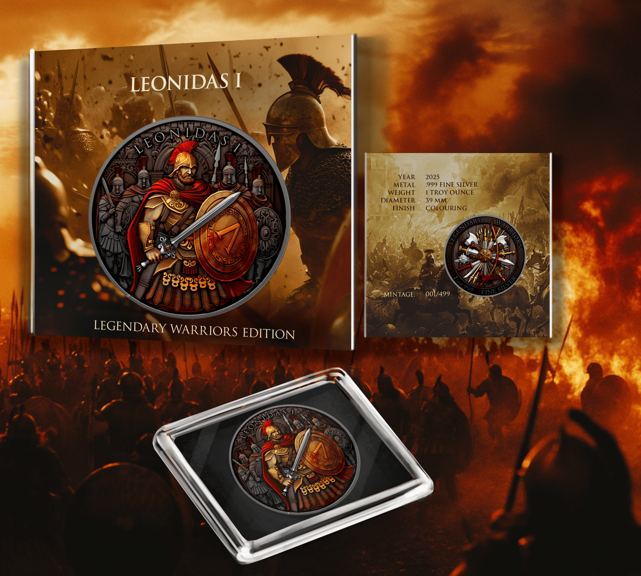 Legendary Warriors Leonidas Colorized 1oz .999 Silver Bullion Medal - Captain’s Chest Bullion