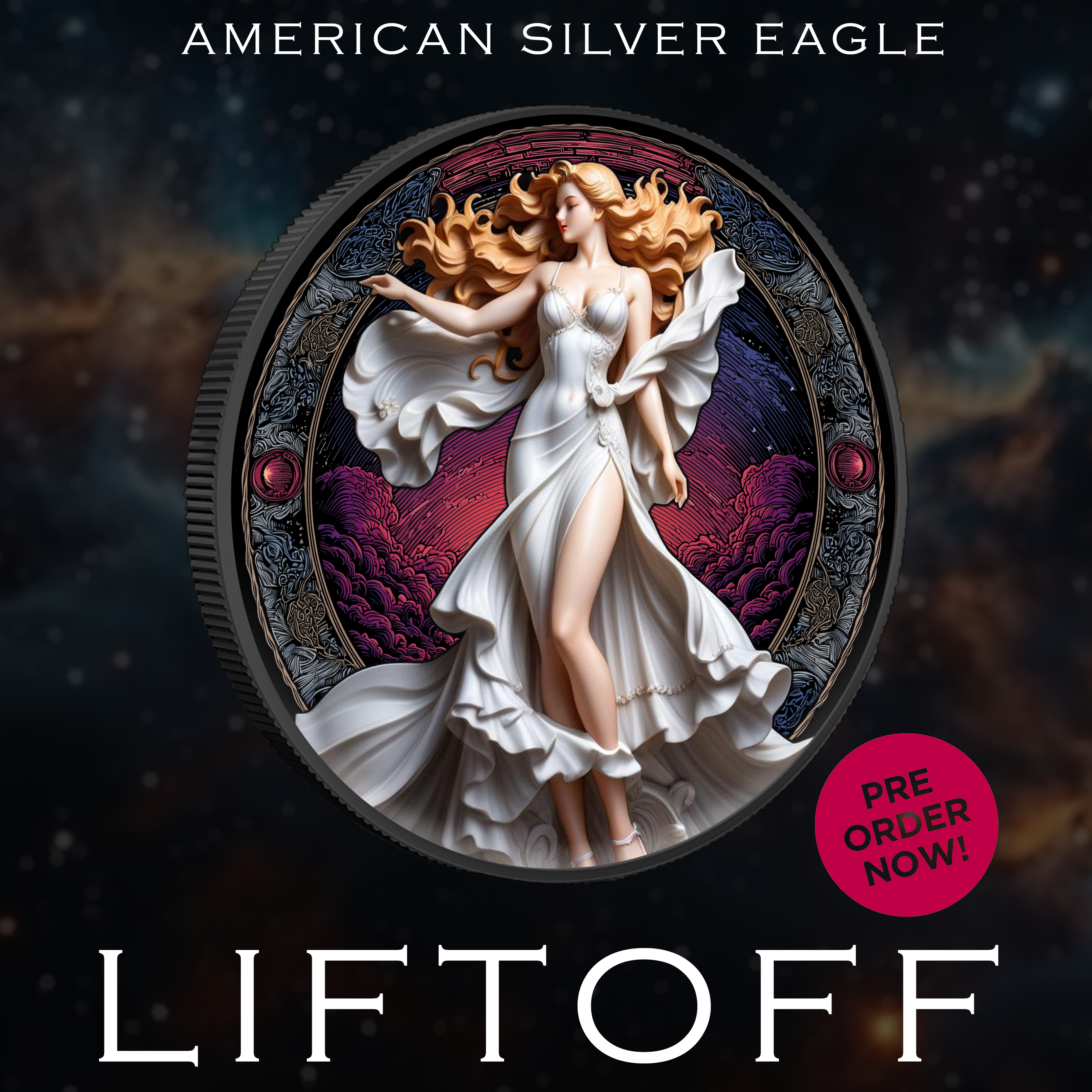 2025 Silver Eagle Rhodium Plated "Liftoff" Colorized 1oz .999 Silver Coin