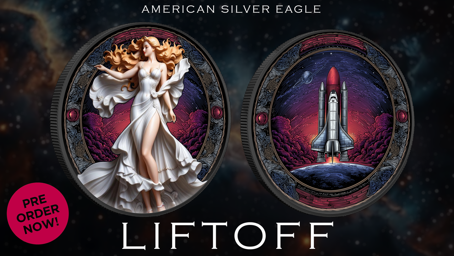 2025 Silver Eagle Rhodium Plated "Liftoff" Colorized 1oz .999 Silver Coin