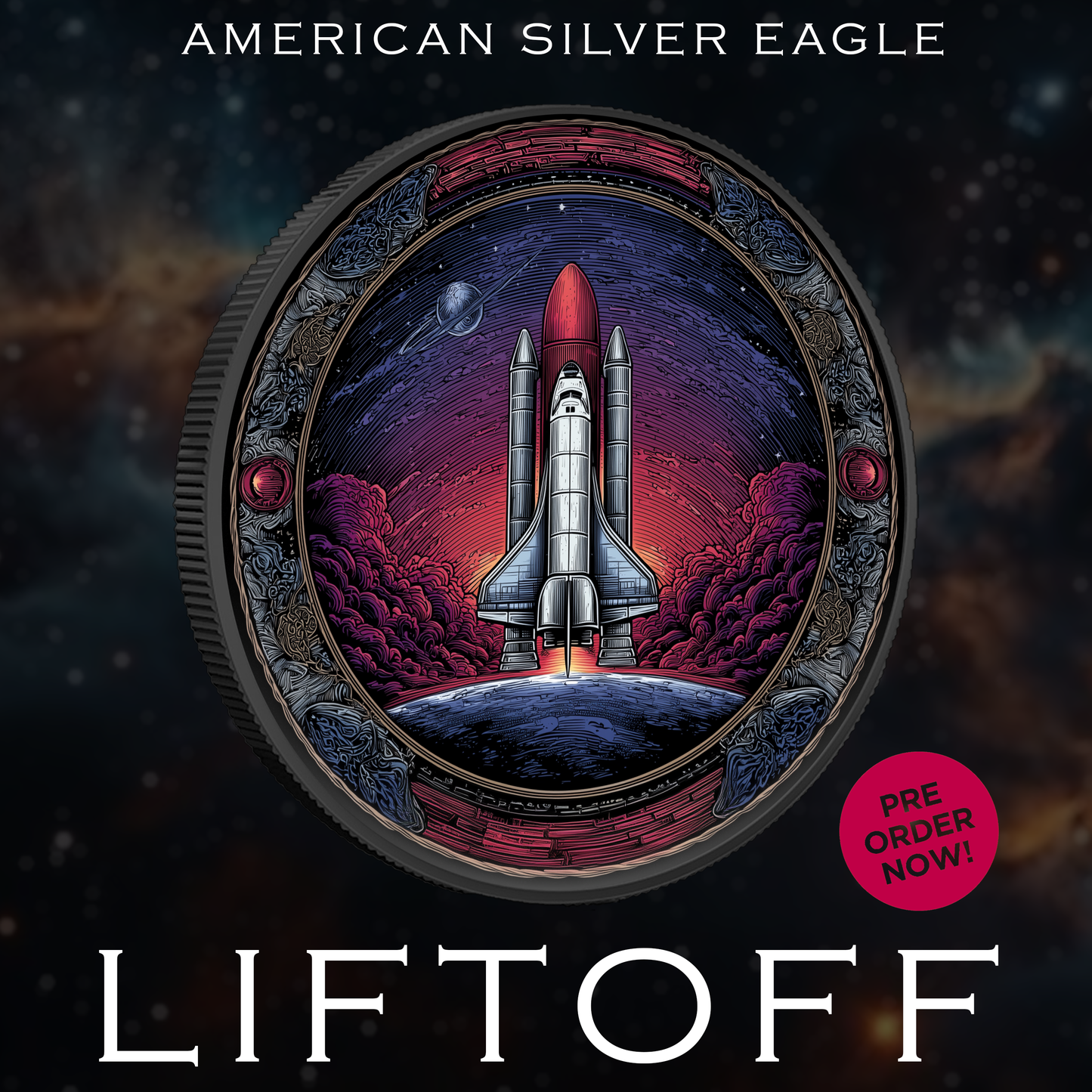 2025 Silver Eagle Rhodium Plated "Liftoff" Colorized 1oz .999 Silver Coin