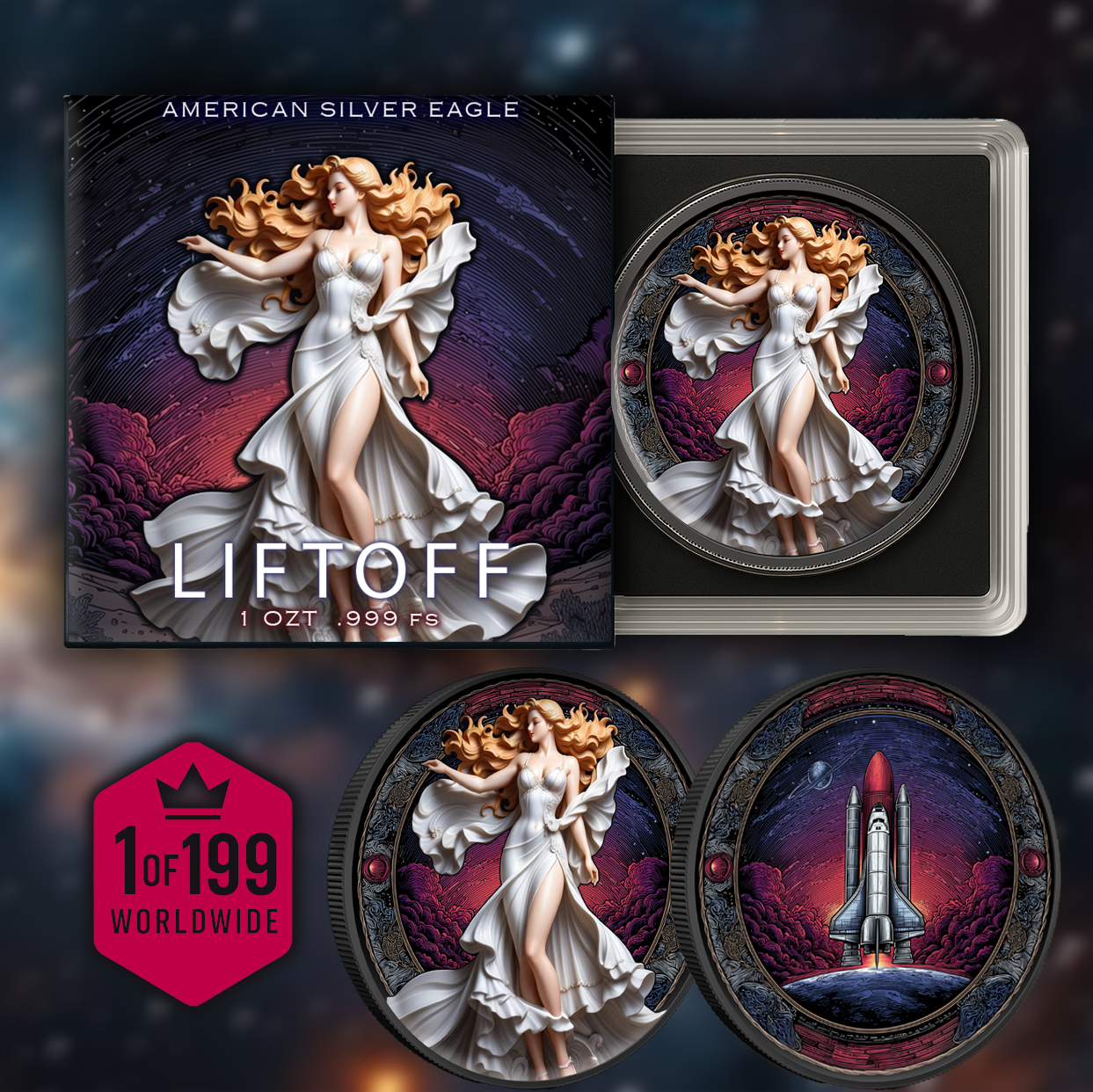 2025 Silver Eagle Rhodium Plated "Liftoff" Colorized 1oz .999 Silver Coin