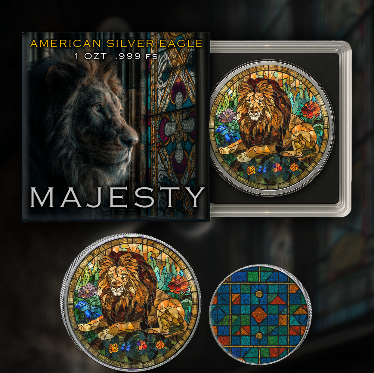 2025 Silver Eagle Mosaic Lion "Majesty" 1oz Colorized .999 Silver Coin