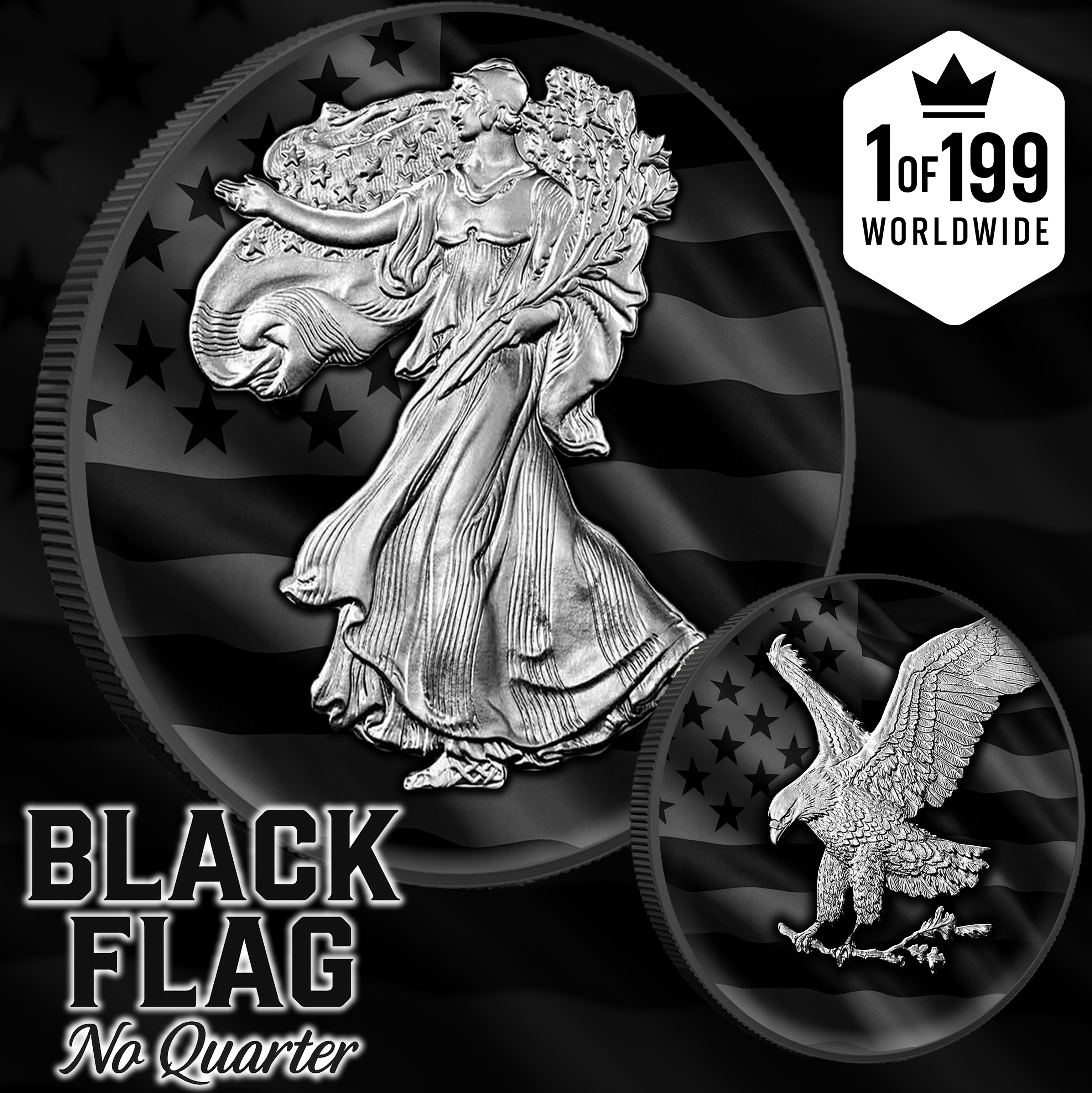2025 Silver Eagle "Black Flag Edition" No Quarter 1oz Color Silver Coin