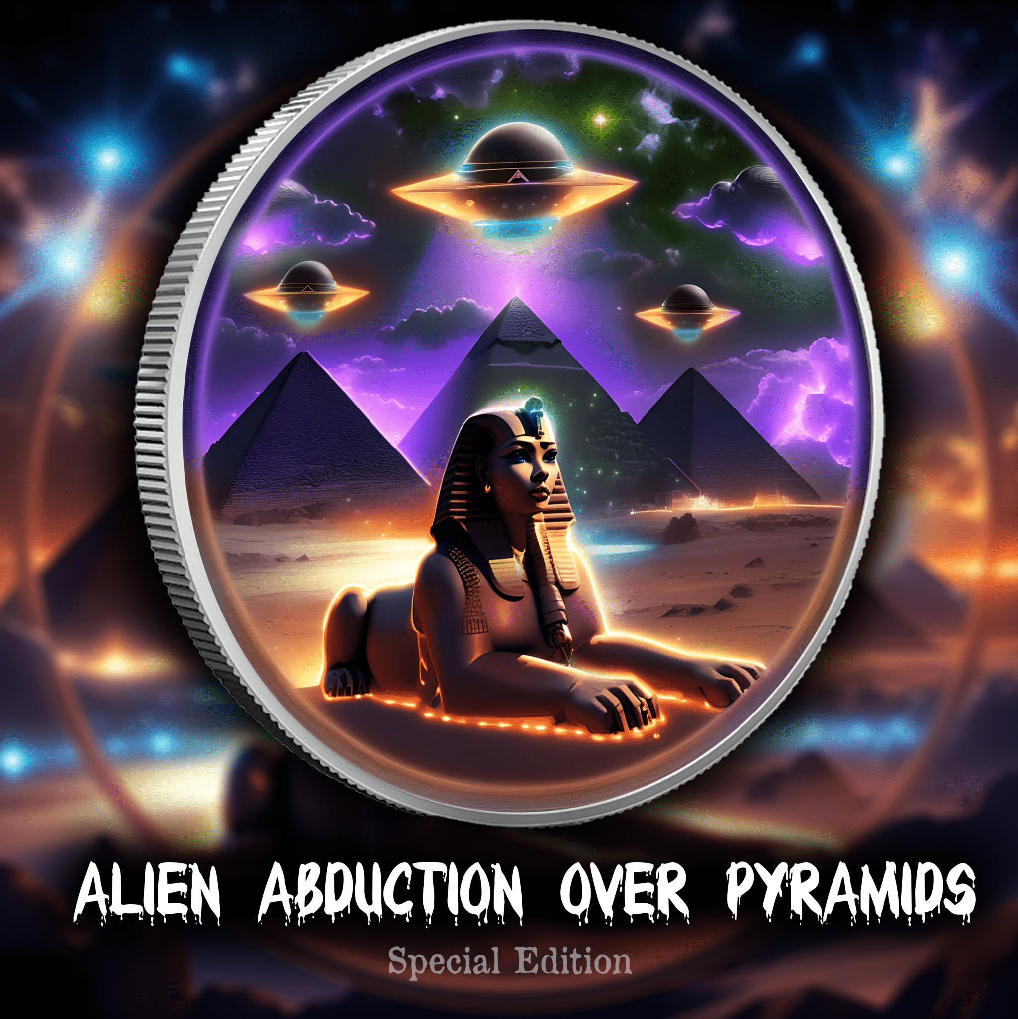 Intaglio Alen Abduction Over Pyramids 1oz .999 Color Round