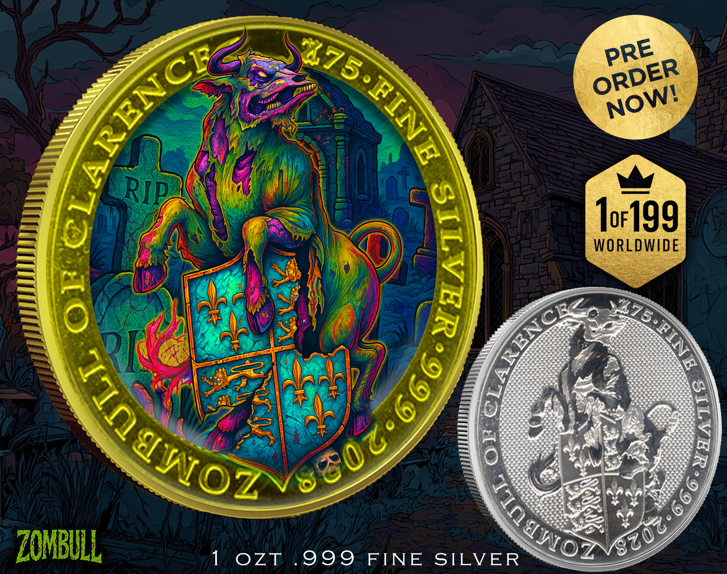 2025 Zombucks Medal "Zombull" Colorized 1oz .999 Silver Medal