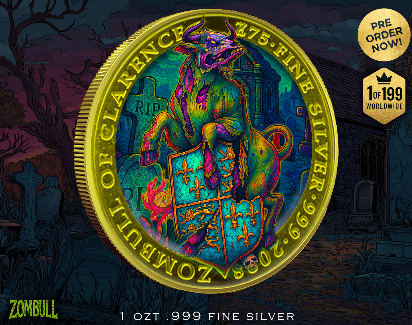 2025 Zombucks Medal "Zombull" Colorized 1oz .999 Silver Medal
