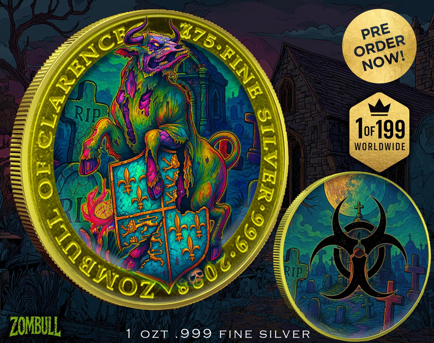 2025 Zombucks Medal "Zombull" Colorized 1oz .999 Silver Medal