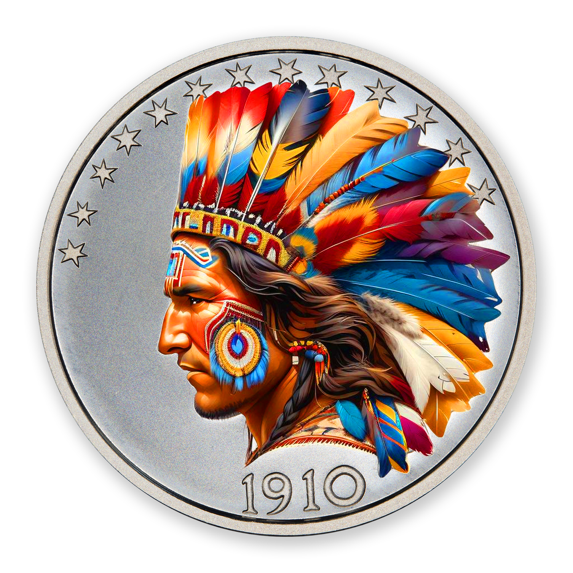 Intaglio Indian Tribute 1oz .999 Silver Colorized Medal