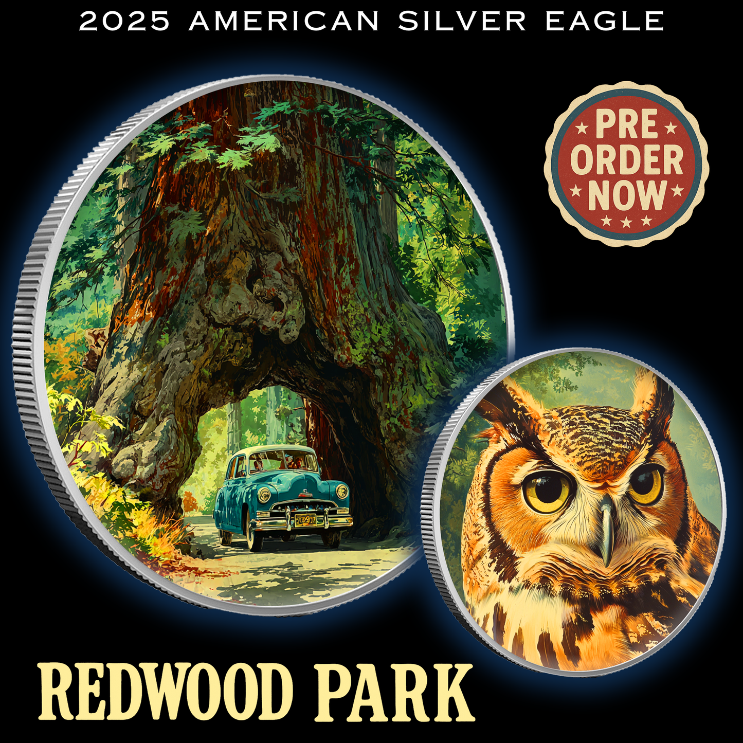 2025 Silver Eagle National Park Series "Redwood" Colorized 1oz .999 Silver Coin