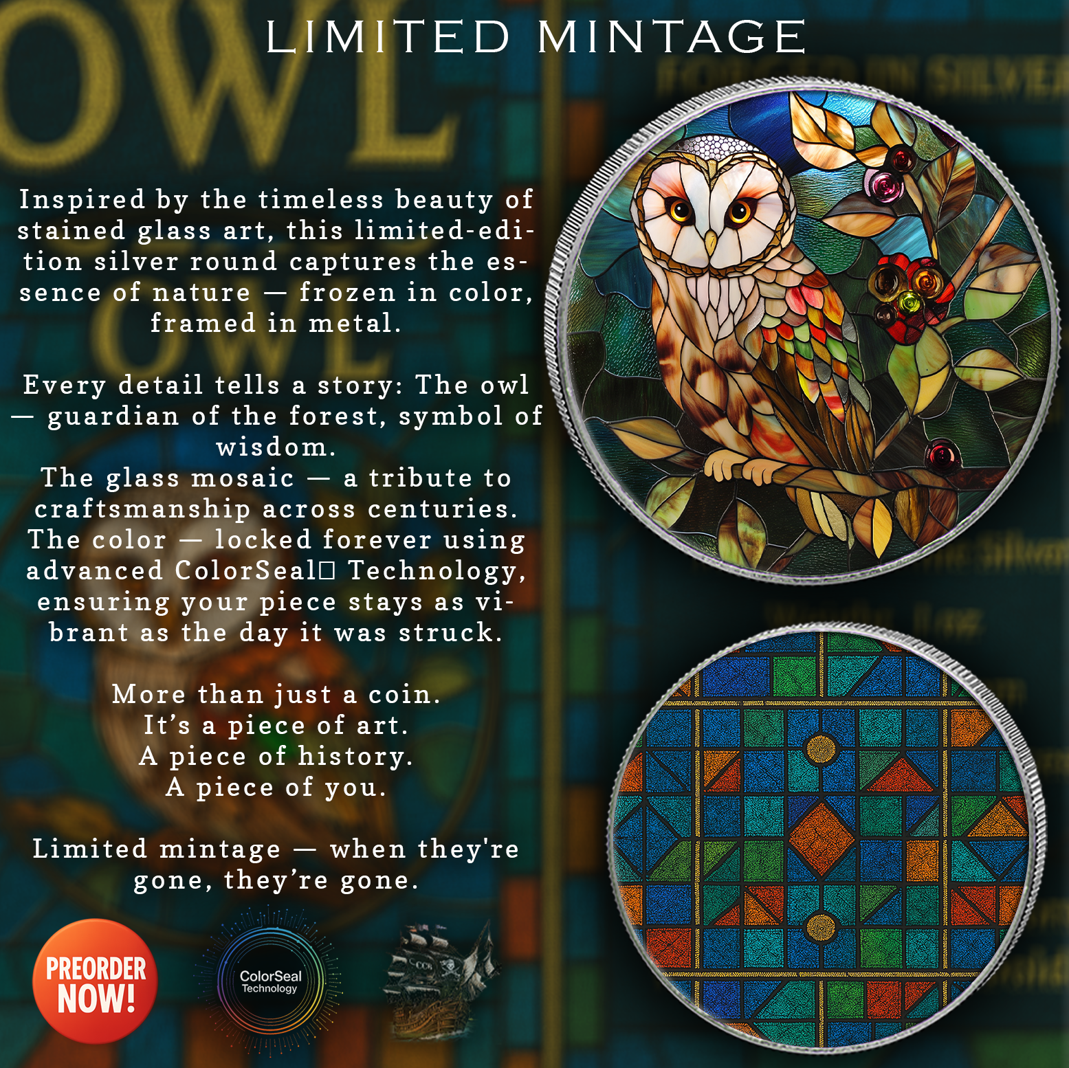 2025 Silver Eagle Mosaic Owl “Eyes of the Night” 1oz .999 Silver Coin