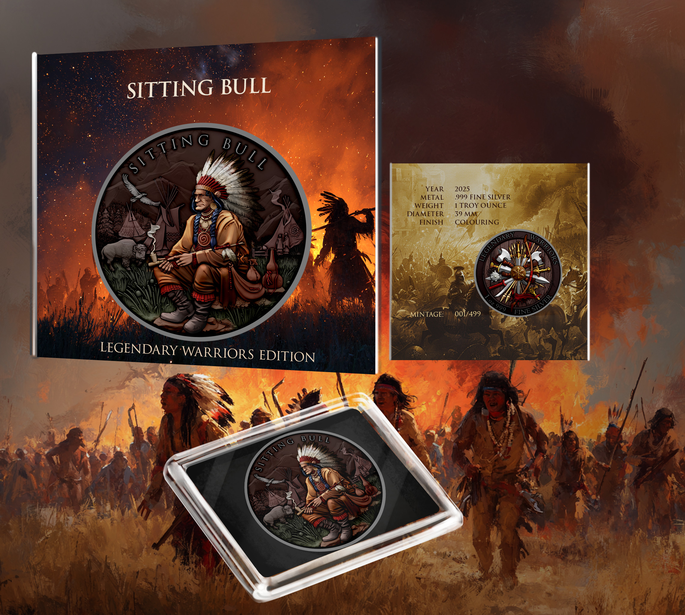 2025 Legendary Warriors Latest "Sitting Bull" Colorized 1oz .999 Silver Medal