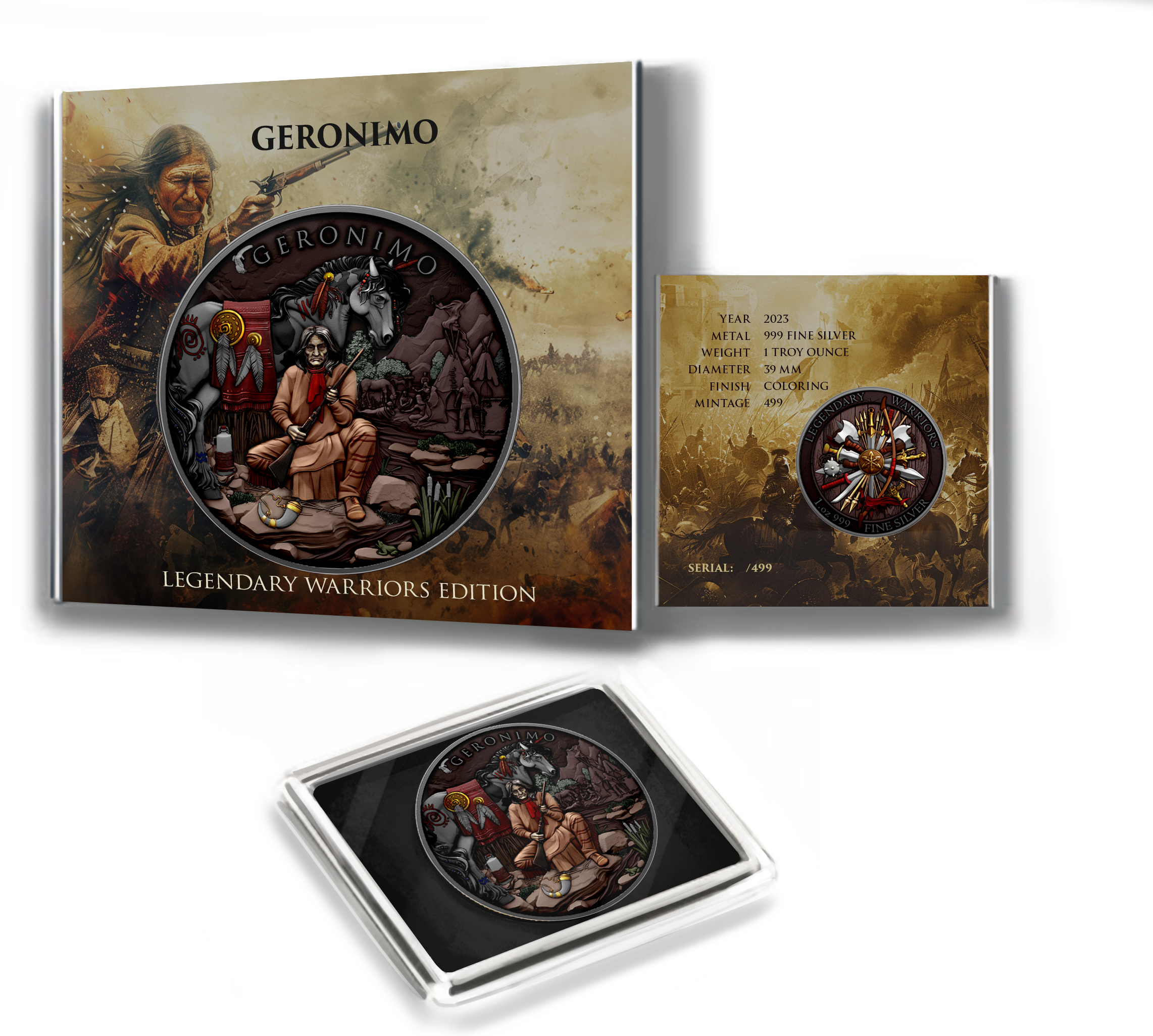 Legendary Warriors Geronimo Colorized 1oz .999 Silver Bullion Medal