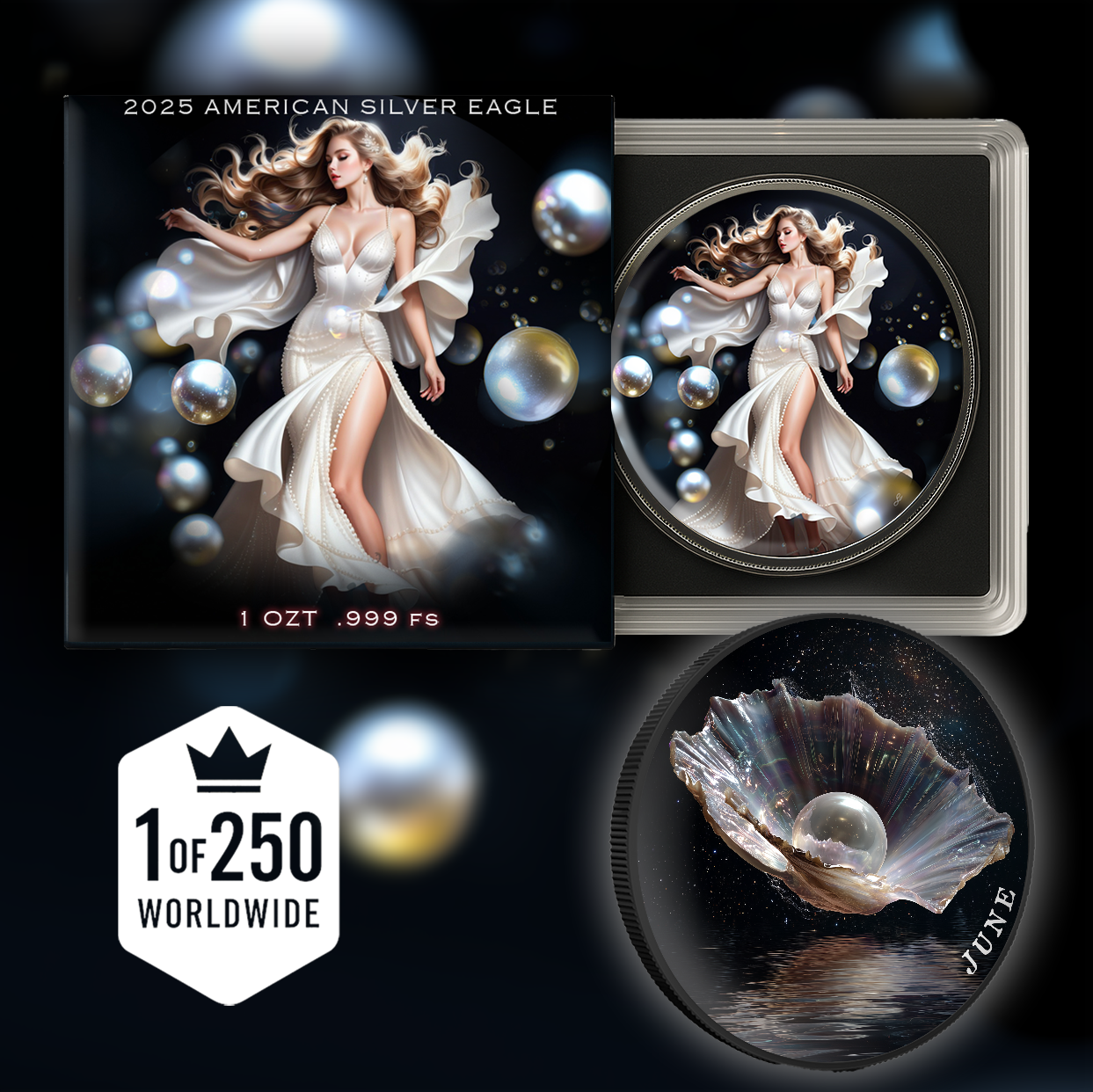 2025 Silver Eagle Pearl Birth Month Series 1oz Colorized .999 Silver Coin