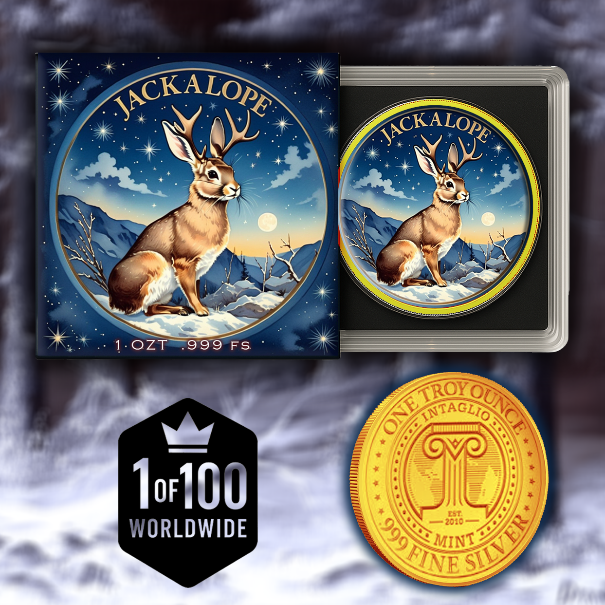 2025 1oz Colorized Intaglio Jackalope .999 Silver Medal