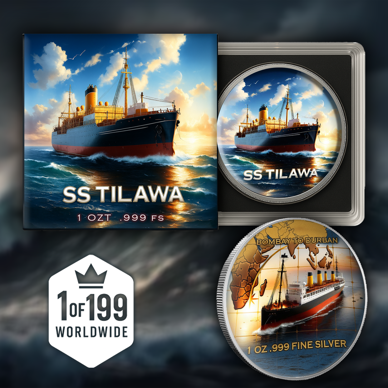 1 oz Colorized S.S. Tilawa Shipwreck Silver Voyage Round