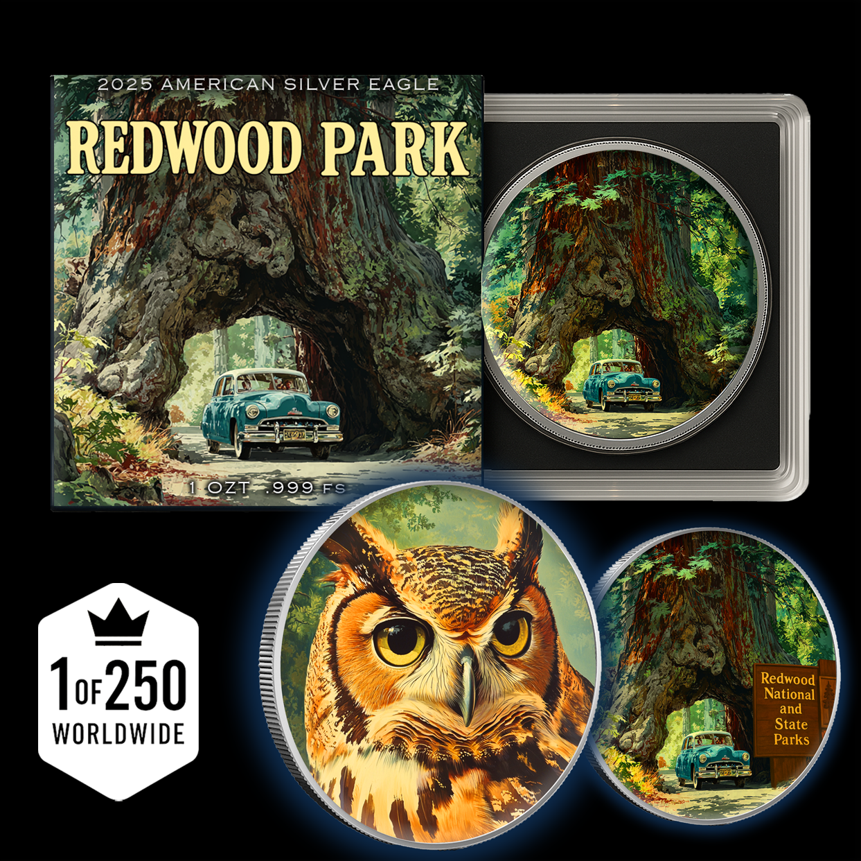 2025 Silver Eagle National Park Series "Redwood" Colorized 1oz .999 Silver Coin