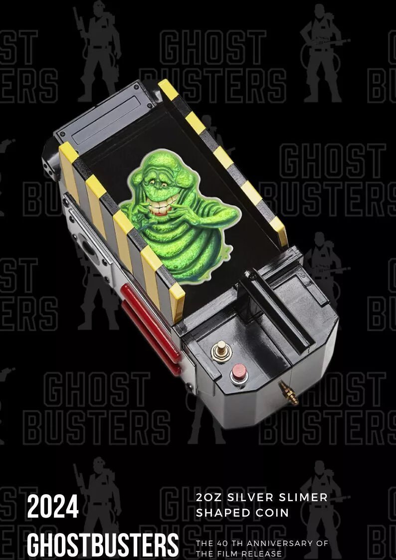 2024 Colorized Ghostbusters Slimer 2oz .999 Shaped Fine Silver Coin w/ Display Case