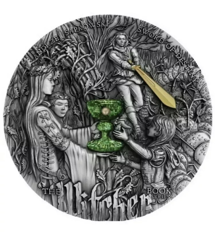 2020 2 Oz Silver $5 Niue The Witcher SWORD OF DESTINY Antique Finish Coin