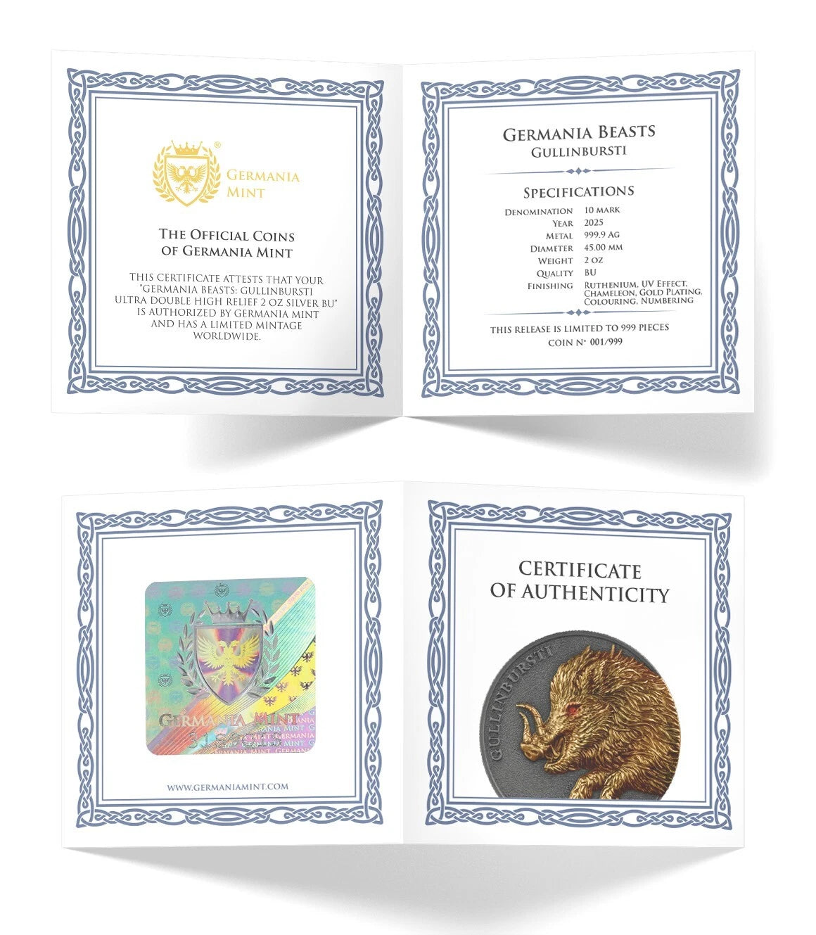 2025 Germania Beasts: Gullinbursti 2oz UV Activated Silver Coin w/ Display