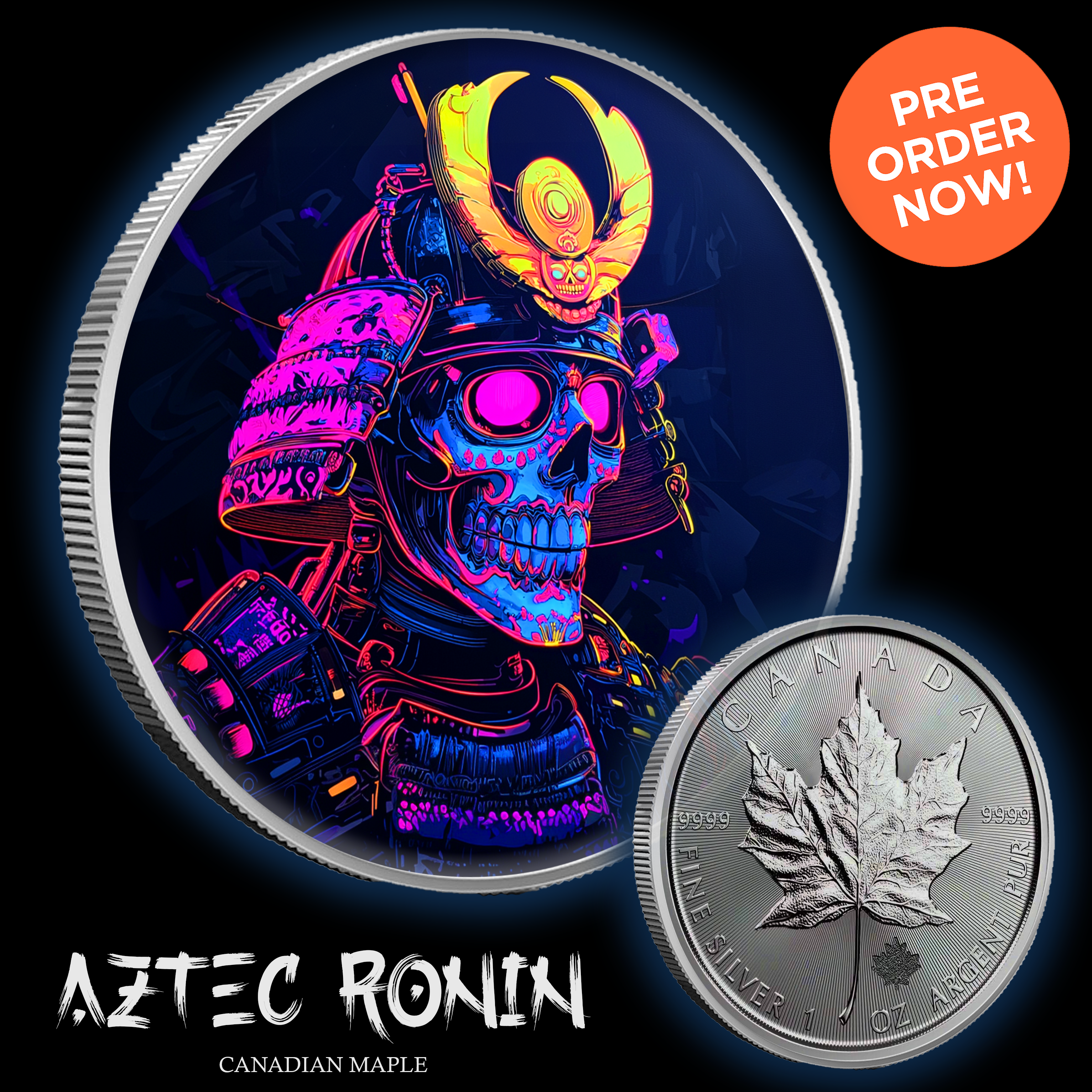 2024 Canada Maple Aztec Ronin 1oz .9999 Argent Pur Silver Coin