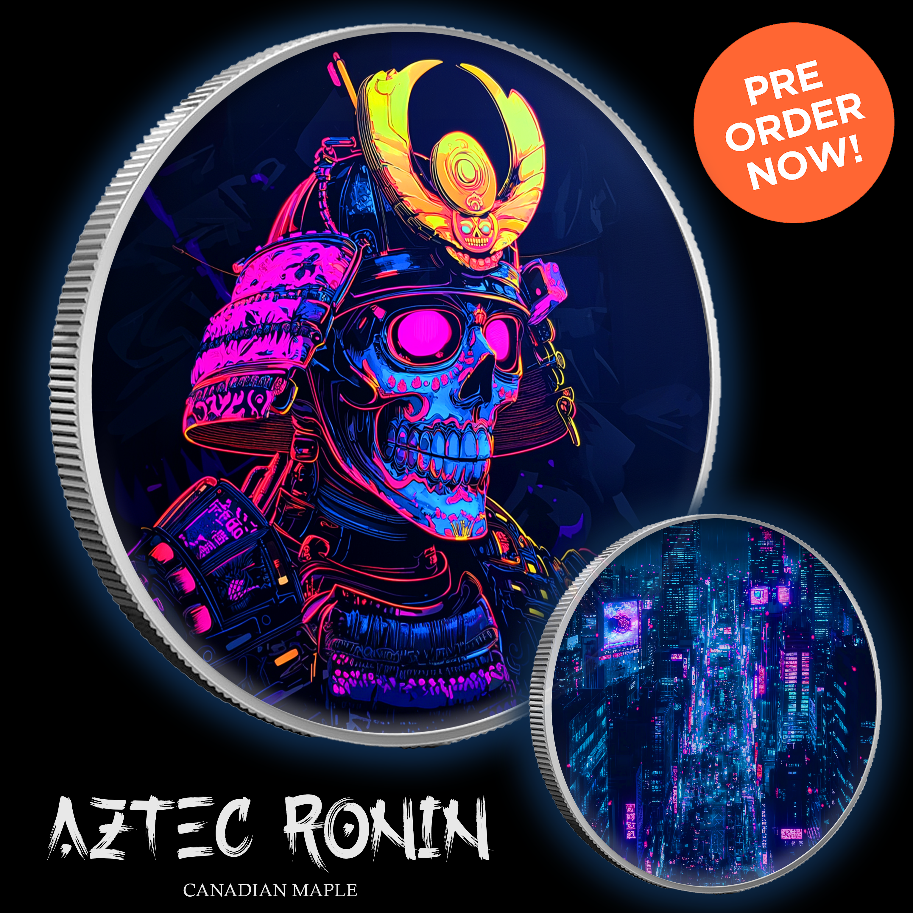 2024 Canada Maple Aztec Ronin 1oz .9999 Argent Pur Silver Coin