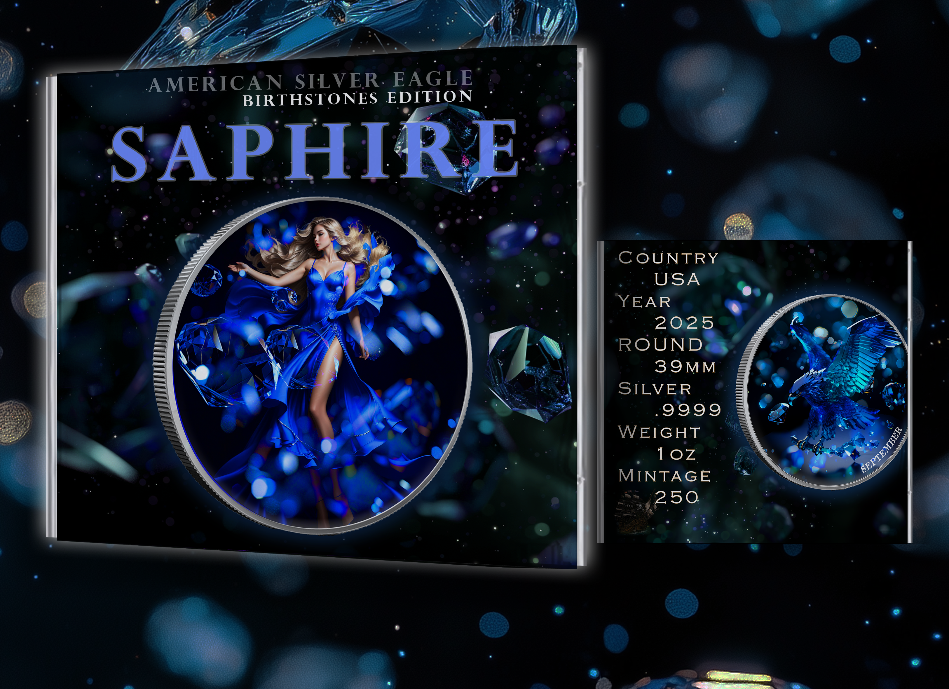 2025 Silver Eagle Birth Month Sapphire 1oz Colorized .999 Silver Coin