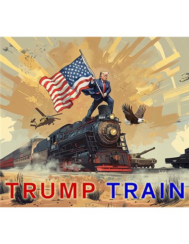 TRUMP TRAIN 24K Gold Gilded & Colorized 1 Oz Silver Bar USA