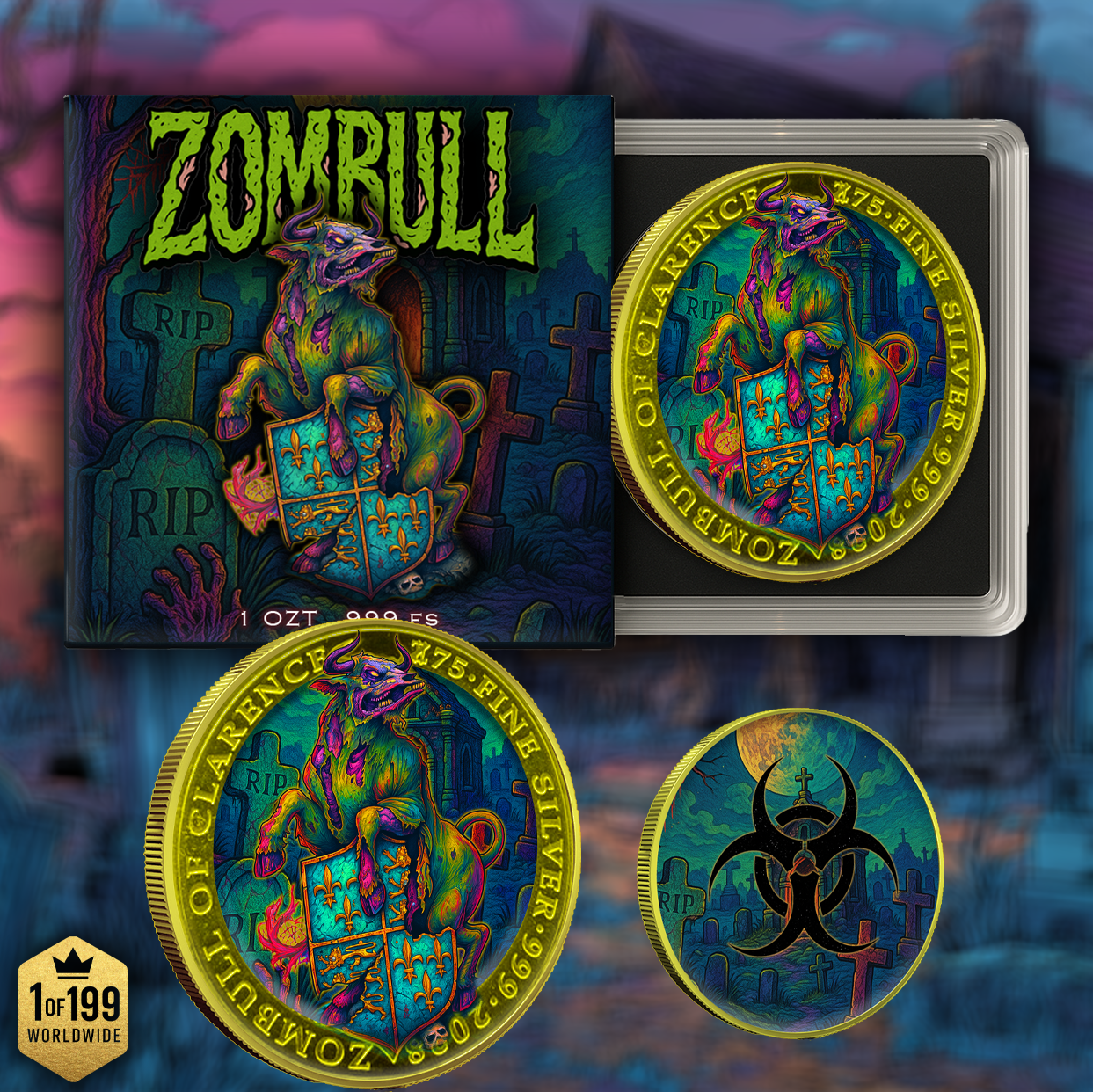2025 Zombucks Medal "Zombull" Colorized 1oz .999 Silver Medal