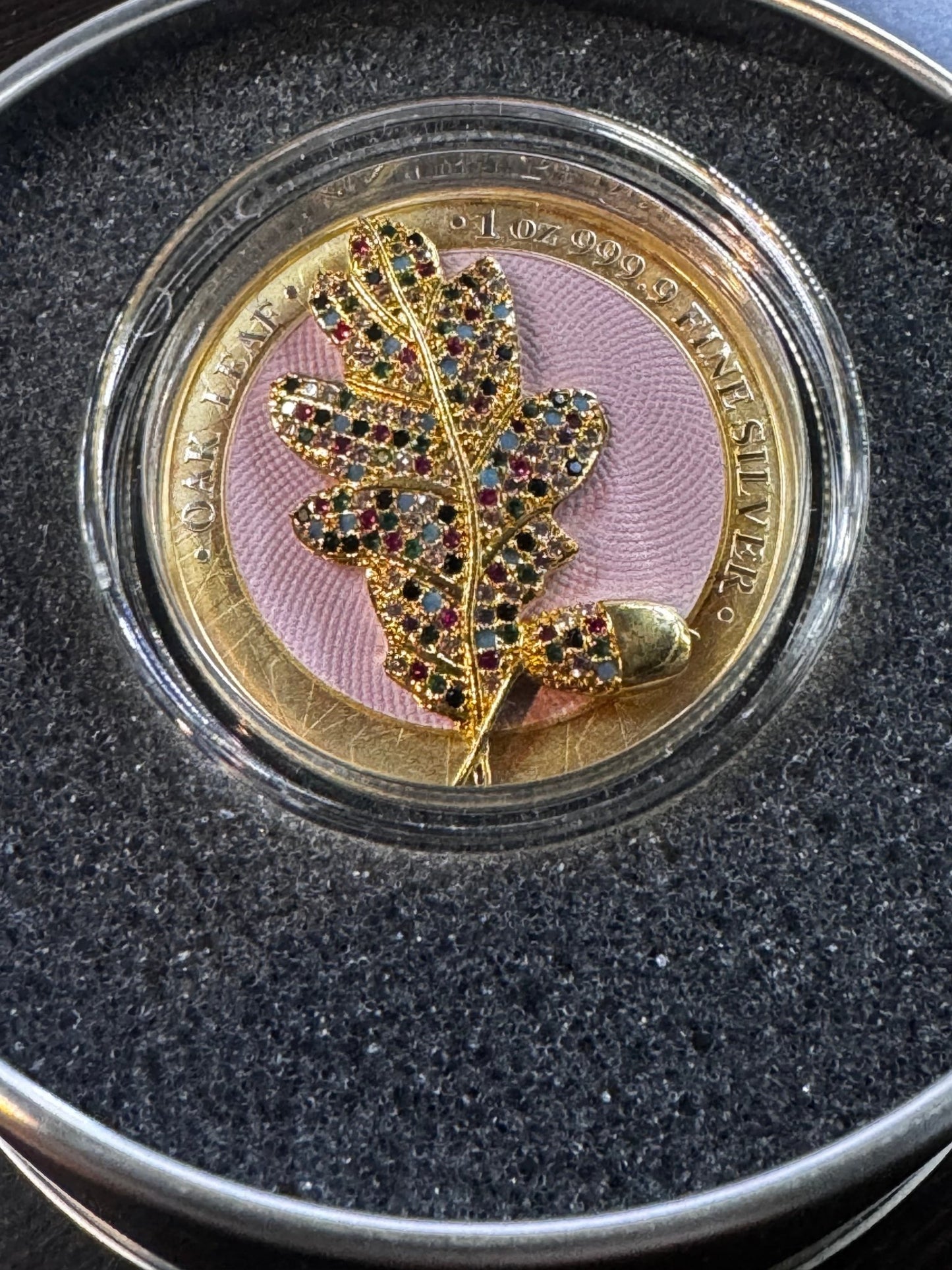 Germania 2019 5 Mark Bejeweled Oak Leaf  Yellow  Gilded 1oz .999 Silver Coin