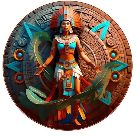 2024 1oz Colorized Aztec Shadows Water Deity Chalchiuhtlicue Bullion Round