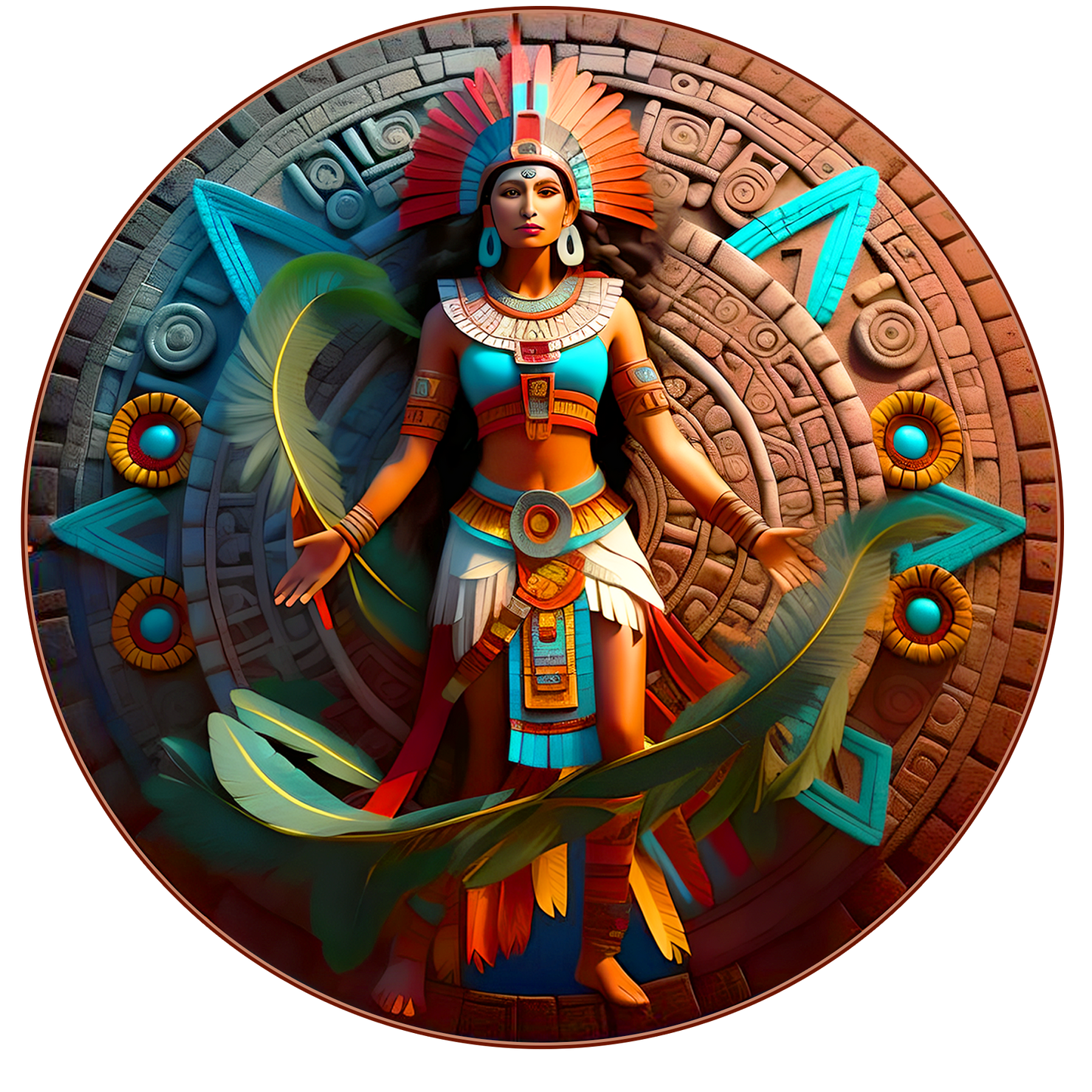 2024 1oz Colorized Aztec Shadows Water Deity Chalchiuhtlicue Bullion Round Presale