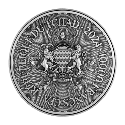 2024 Tchad The Yellow Dragon 2oz .999 Silver Coin – Antiqued Finish