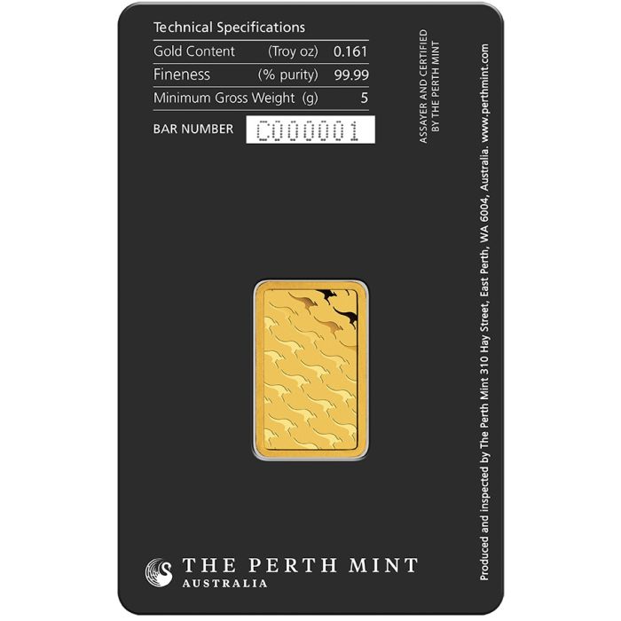 5 gram Perth Mint 9999 Gold Bar in Assay