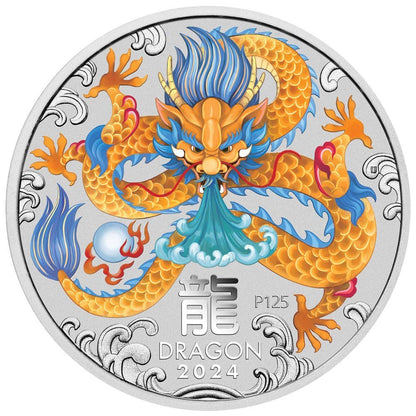 2024 1oz Australia Lunar Series III - Year of the Dragon- Yellow Dragon .9999 Silver Colored BU Coin-Melbourne Money Expo Special Edition