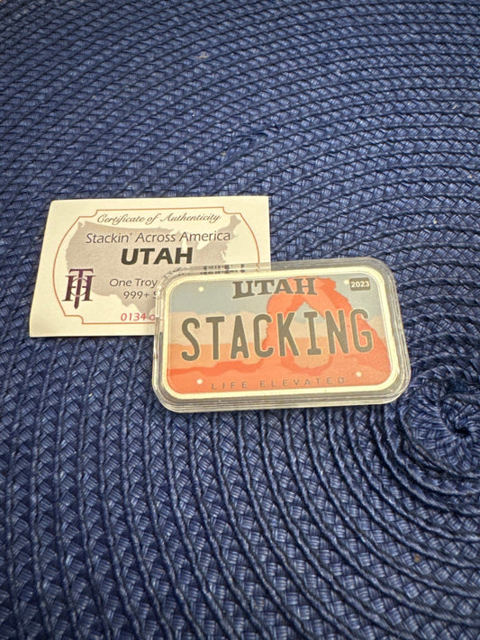 Utah License Plate .999 Silver Art Bar