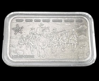 2025 .999 Copper 1oz Antique Silver Plated Trump DOGE Posse Art Bar