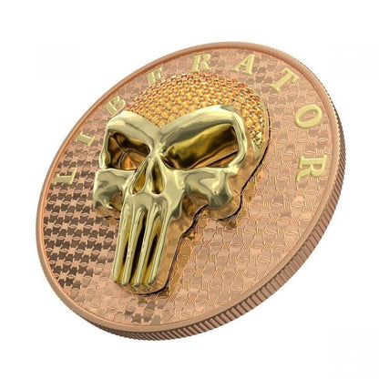 1 Oz Silver Coin Dark Side 2021 THE LIBERATOR Skull Gold / Orange Swarovski Captain’s Chest Bullion