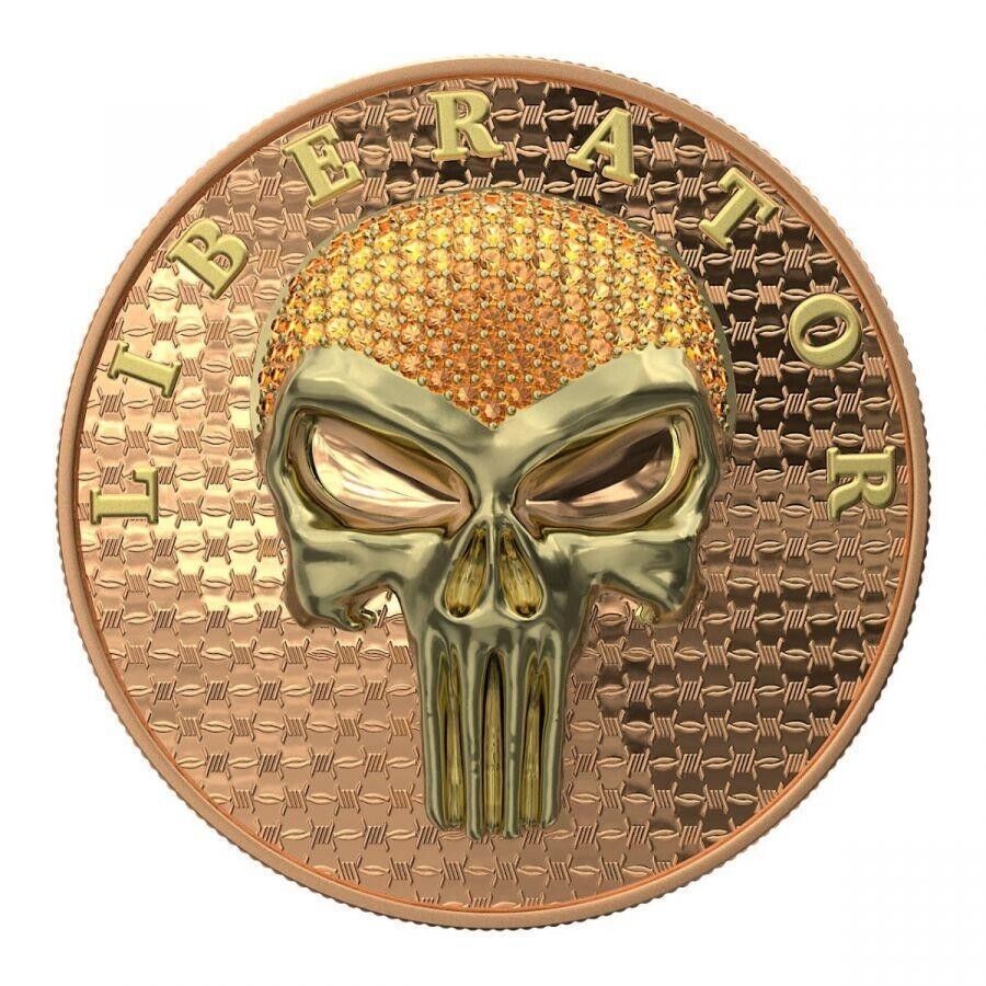 1 Oz Silver Coin Dark Side 2021 THE LIBERATOR Skull Gold / Orange Swarovski Captain’s Chest Bullion