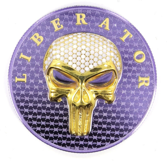 1 Oz Silver Coin Dark Side 2021 THE LIBERATOR Skull Gold / Violet Swarovski Captain’s Chest Bullion