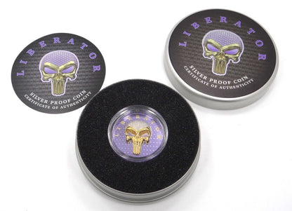 1 Oz Silver Coin Dark Side 2021 THE LIBERATOR Skull Gold / Violet Swarovski Captain’s Chest Bullion