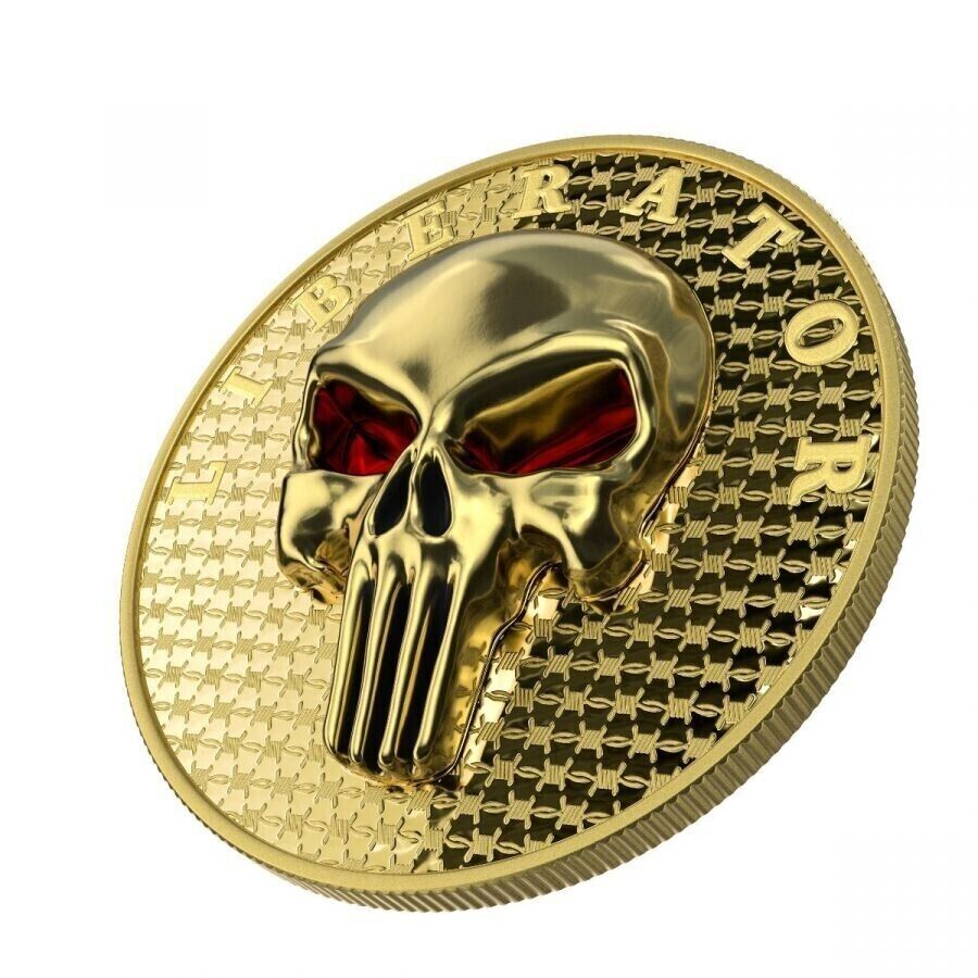1 Oz Silver Coin Dark Side 2021 THE LIBERATOR Skull Proof Yellow Gold Enamel Eye Captain’s Chest Bullion